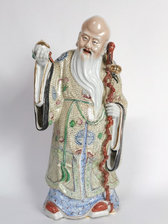 Republic Chinese Porcelain Famille Rose Shoulao, S (1 of 6)