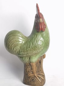 Large Qing Chinese Green/Red/Paste Glaze Rooster