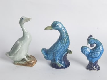 (3) Qing Chinese Porcelain Pea/Peacock Blue Glaze