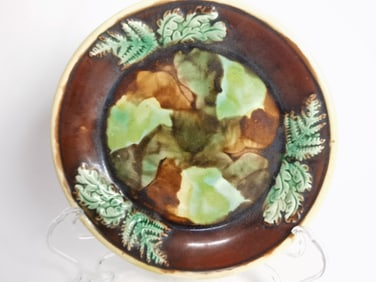 Antique French Majolica Leaves Plate