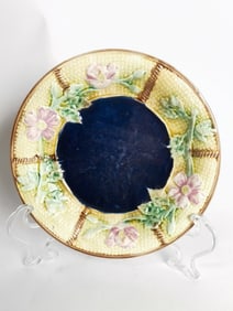 Antique Majolica Wild Roses and Rope Plate