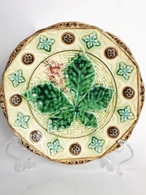 Antique Majolica Chestnut Leaf Plate