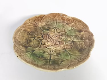 Antique Majolica Lily Pads Footed Plate