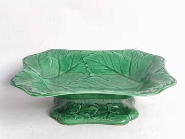 Antique Wedgwood Porcelain Majolica Green Leaf Ped