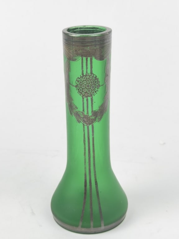 Antique French Art Nouveau Green Glass Vase: Antique French Art Nouveau Green Glass Vase, 4.75in