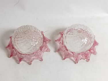 Pr. of Vintage Murano Italy Pink/Clear Glass Lamp