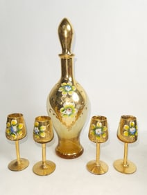 Vintage Murano Italy hand Painted Gilt Amber Glass