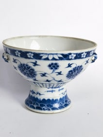 Qing Chinese Porcelain B&W Lotus Vine Footed Bowl
