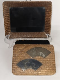 19th C. Japanese Silver Inlay Bamboo Stationary Bo