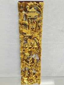 Qing Chinese Export Gilt Wood Carved Plaque