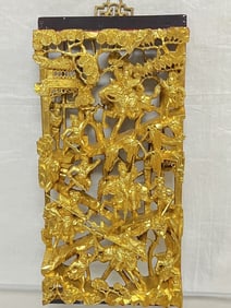 Qing Chinese Export Gilt Wood Carved Plaque