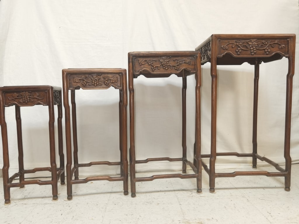 Set of Qing Chinese Export Hongmu Carved Nesting T (1 of 7)
