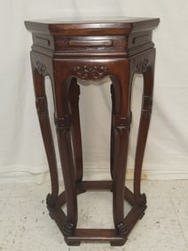 Chinese Marble Inlay Hongmu Carved Hexagonal Stand