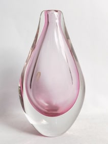 Vintage Murano Italy Pink Teardrop Glass Vase