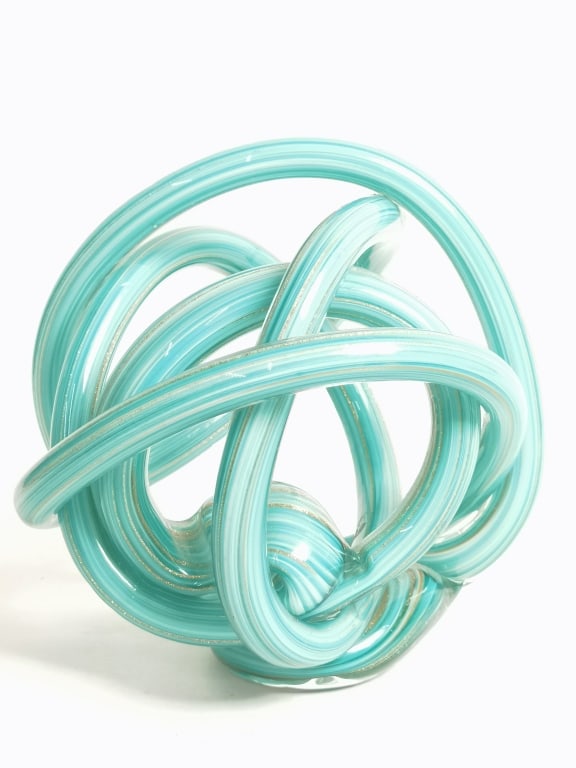 Vintage Murano Italy Glitter Blue Glass Knot Sculp: Vintage Murano Italy Glitter Blue Glass Knot Sculpture, 6in