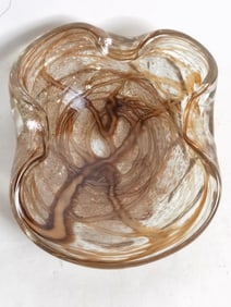Vintage Murano Italy Glitter Amber Swirl Glass Bow