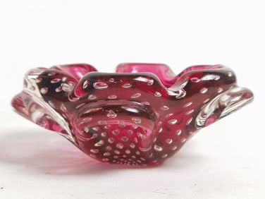 Vintage Murano Italy Cranberry Controlled Bubble G