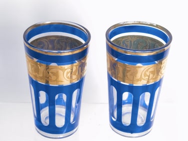 Pr. of Antique French Gold Encrusted Cobalt Blue T