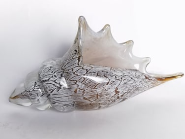 Vintage Murano Italy Amber/White Glass Seashell