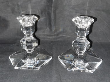Pr. of Vintage Val. St. Lambert Crystal Candlestic