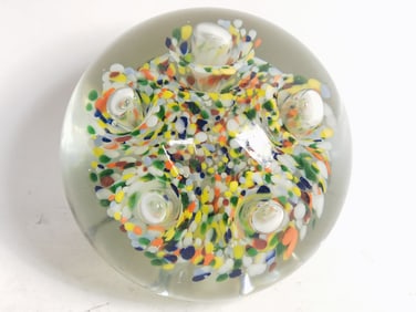 Large 1990 Signed Splatter Glass Paperweight