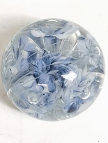 Vintage Joe Rice Hand Carved Blue Flower Glass Pap