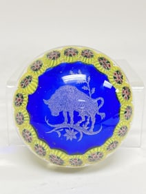 Murano Italy Bull Millefiori Glass Paperweight
