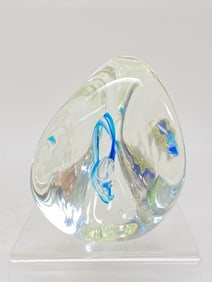 Monte Dunlavy Blue Bubble Swirl Glass Paperweight