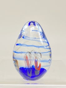 Dynasty Gallery Blue Swirl Bubble Glass Paperweigh