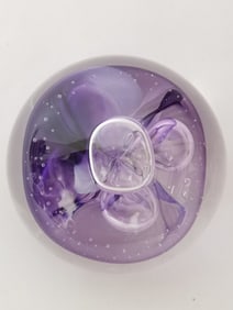 1996 Signed Bubble Amethyst Glass Paperweight