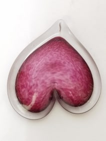 Signed RGS Pink/Clear Glass Heart Paperweight