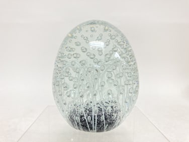 Unmarked Controlled Bubble Swirls Glass Paperweigh