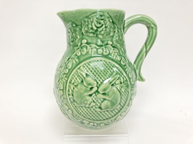 Bordallo Pinheiro Porcelain Rabbit Green Pitcher