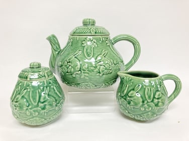 Bordallo Pinheiro Porcelain Rabbit Green Tea Set