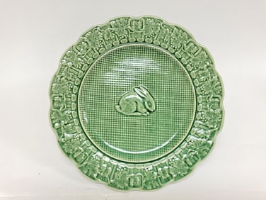 Bordallo Pinheiro Porcelain Rabbit Green Pedestal