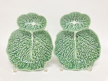 Pr. of Bordallo Pinheiro Porcelain Green Cabbage D