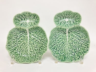 Pr. of Bordallo Pinheiro Porcelain Green Cabbage D