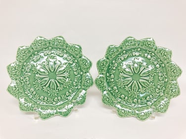 Pr. of Bordallo Pinheiro Porcelain Rabbit Green Ac