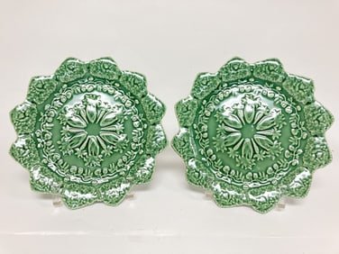 Pr. of Bordallo Pinheiro Porcelain Rabbit Green Ac