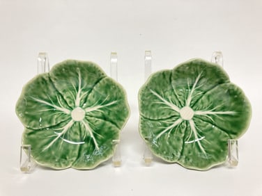 Pr. of Bordallo Pinheiro Porcelain Green Cabbage B