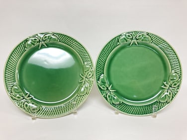 Pr. of Bordallo Pinheiro Porcelain Rabbit Green Pl