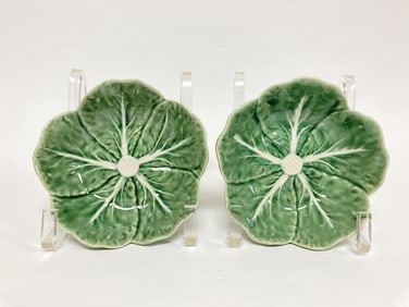 Pr. of Bordallo Pinheiro Porcelain Green Cabbage B