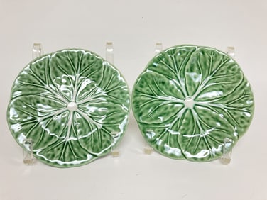 Pr. of Bordallo Pinheiro Porcelain Green Cabbage P