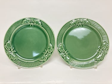 Pr. of Bordallo Pinheiro Porcelain Rabbit Green Pl