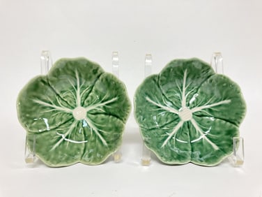 Pr. of Bordallo Pinheiro Porcelain Green Cabbage B