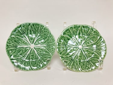 Pr. of Bordallo Pinheiro Porcelain Green Cabbage P