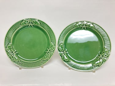 Pr. of Bordallo Pinheiro Porcelain Rabbit Green Pl