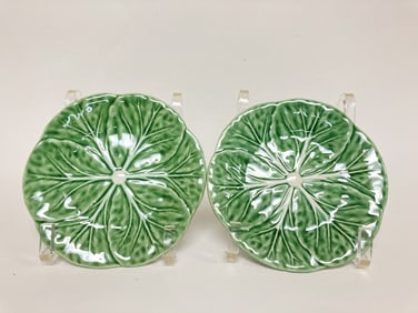 Pr. of Bordallo Pinheiro Porcelain Green Cabbage P