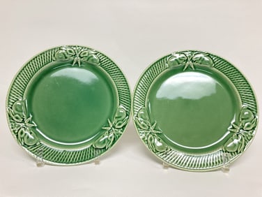 Pr. of Bordallo Pinheiro Porcelain Rabbit Green Pl