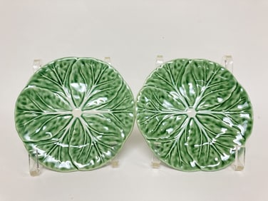 Pr. of Bordallo Pinheiro Porcelain Green Cabbage P